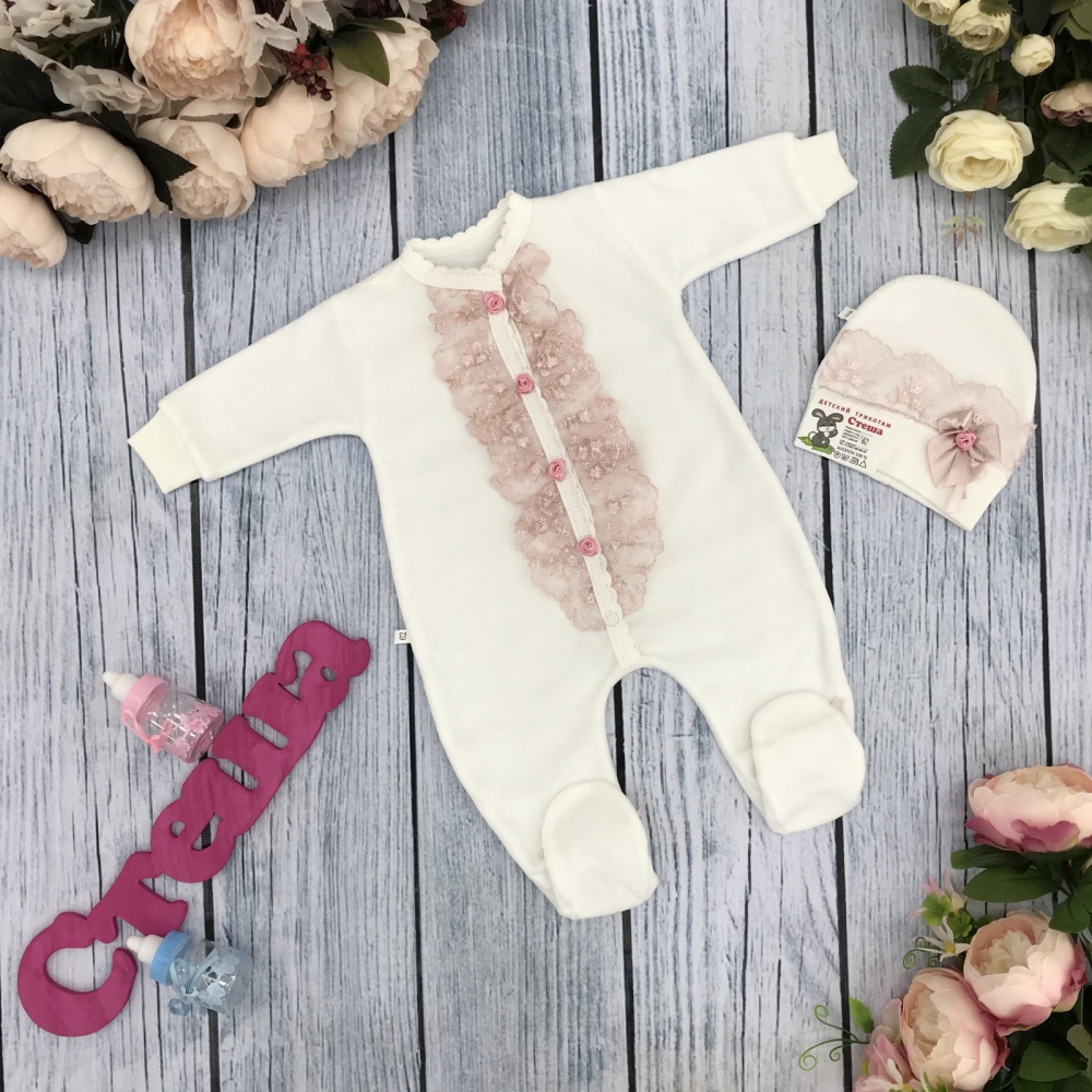 260-П. Комбинезон с шапкой, хлопок 80% велюр 20% ПЭ пудра