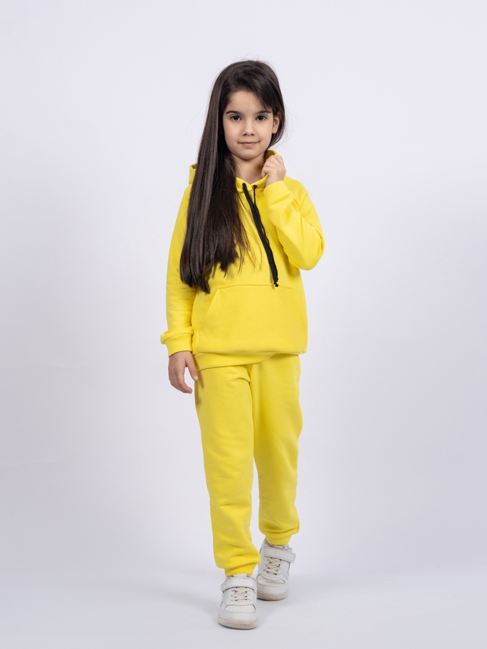 311-Ж. Свитшот с капюшоном + Штаны, хлопок 65%, 35% ПЭ, 3-х нитка ( без начеса)  желтый 98,104,110,116