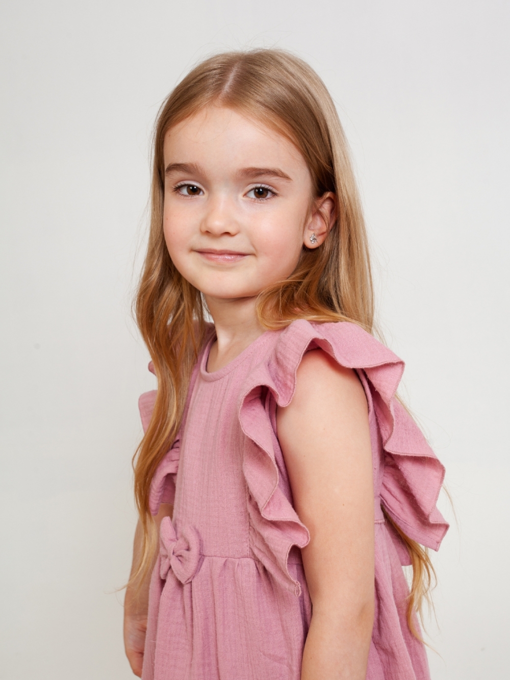 322-ПУ. Платье из муслина детское, хлопок 100% пудра, р. 98,104,110,116