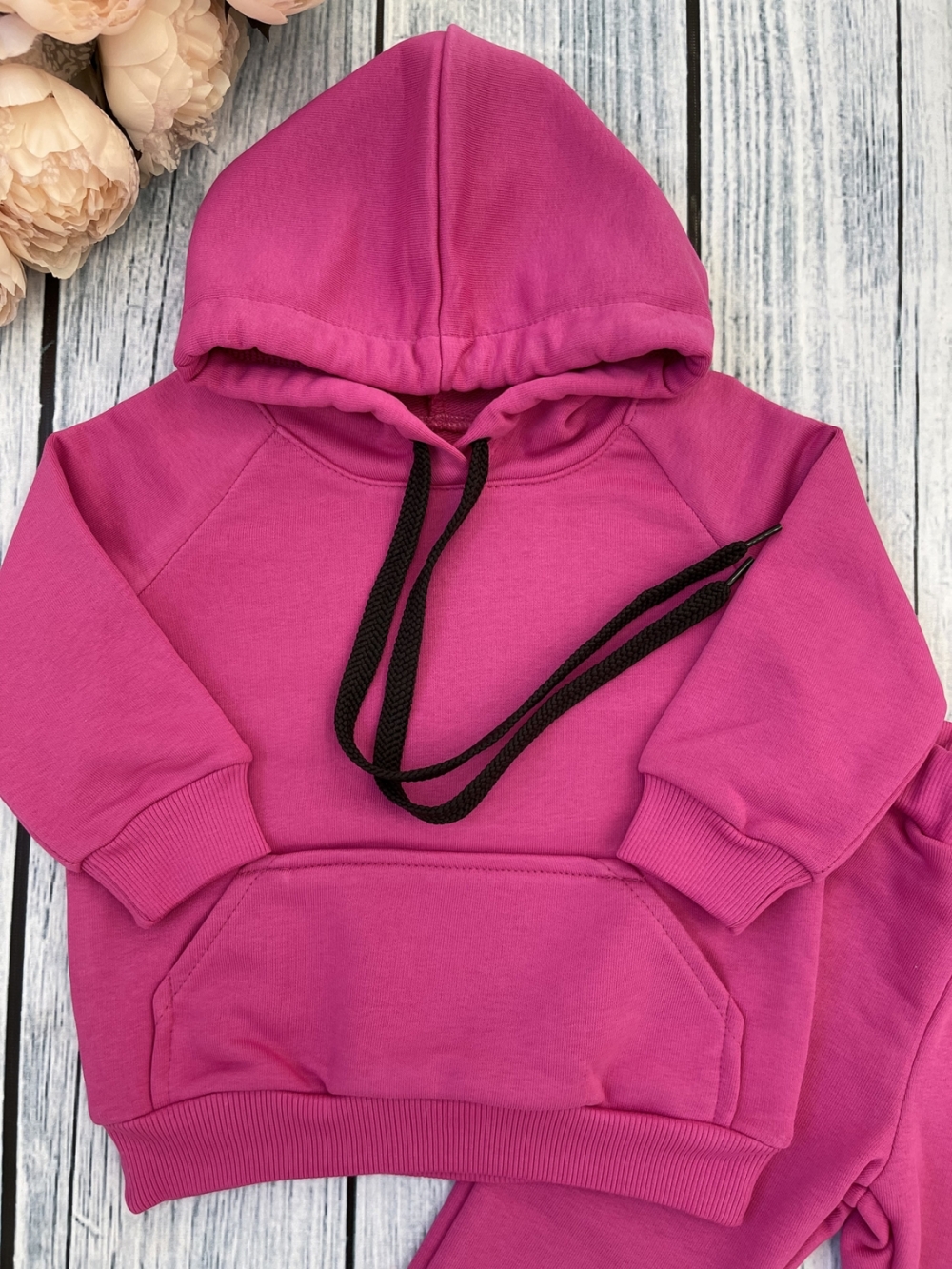 311-Ф. Свитшот с капюшоном + Штаны, хлопок 65%, 35% ПЭ, 3-х нитка ( без начеса) фуксия 122,128,134,140