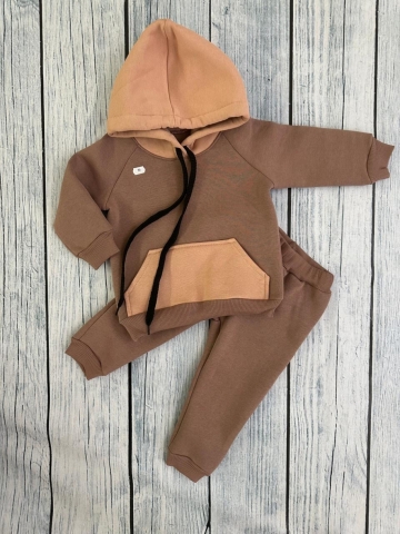 Купить оптом 296-РАЗ. Худи +Брюки детские, хлопок 65%, 35%  ПЭ, 3-х нитка (начес) разноцветный 80,86,92 в Череповце