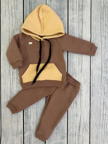 Купить оптом 296-РАЗ. Худи +Брюки детские, хлопок 65%, 35%  ПЭ, 3-х нитка (начес) разноцветный 80,86,92 в Череповце