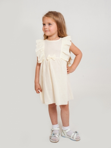 Купить 322-СЛ. Платье из муслина детское, хлопок 100% сливочный, р. 98,104,110,116 в Череповце