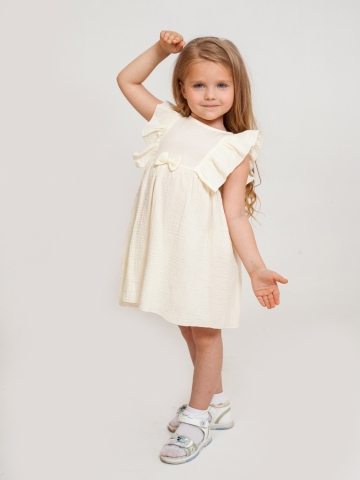 Купить 322-СЛ. Платье из муслина детское, хлопок 100% сливочный, р. 74,80,86,92 в Череповце