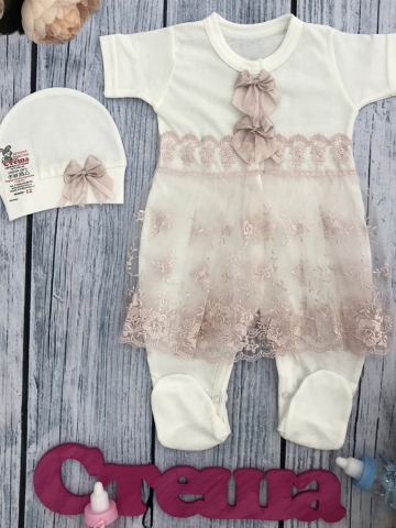 Купить оптом 284-П. Комбинезон с шапкой, (бабочка), пудра хлопок 100% кулирка 56,62 в Череповце