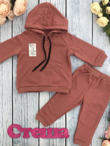 Купить оптом 311-ТР. Свитшот с капюшоном + Штаны, хлопок 65%, 35% ПЭ, 3-х нитка ( без начеса) терракот 98,104,110,116 в Череповце