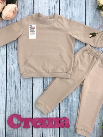 Купить оптом 312-СЛ. Свитшот+ Штаны , хлопок 70%, 25% ПЭ, 5% лайкра, 2 нитка петля без начеса, сливочный 98,104,110,116 в Череповце