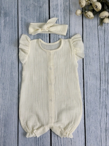 Купить оптом 341-СЛ. Песочник с повязкой для девочки из муслина, хлопок 100%, р 62,68,74,80 сливочный в Череповце