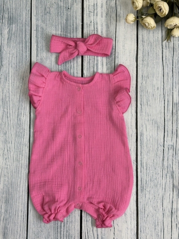 Купить оптом 341-Ф. Песочник с повязкой для девочки из муслина, хлопок 100%, р 62,68,74,80 фуксия в Череповце