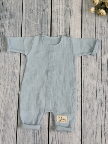 Купить оптом 338-Г. Комбинезон детский из муслина, хлопок 100%, размеры 56,62,68, голубой в Череповце